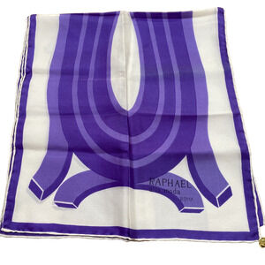 Vintage 70s Silk Scarf Purple & White Raphael Alta Moda Roma Long Rectangle Chic